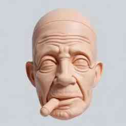 BJD doll head – Old Man with a Cigar #tan