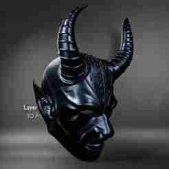 Black Horned Demon Mask STL File – Dark Fantasy Devil Helmet – 3D Printable Gothic Cosplay Prop