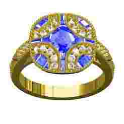 Blue Sapphire Oval Stone Cathedral Ring for Women