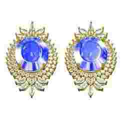 Blue Sapphire Stone Diamond Cluster Earring
