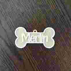 Bone name tag/Christmas tree decoration - Merlin