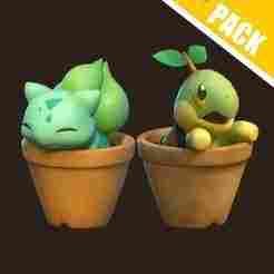 Bulbasaur and Turtwig in their pots - PACK POKEMON