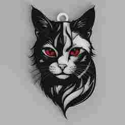 Cat Head Head Red Eyes Halloween keychain - pendant - pendant - earring