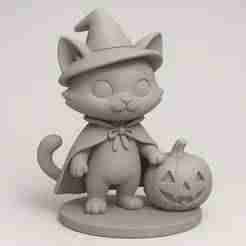 Cat in Witch Costume with Pumpkin