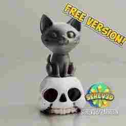Cat on Skull - Spooky Halloween Figurine - No Supports 3D Print STL/3MF