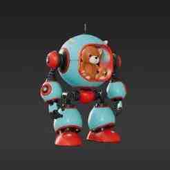Charming Two-Legged Robot with Bear Operator - Sci-Fi Figurine