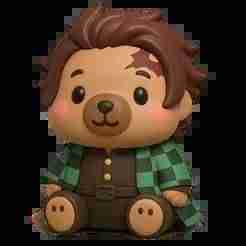 Chibi Bear Figure Inspired by Tanjiro from Kimetsu no Yaiba - Cute 3D Model