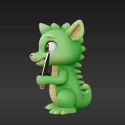 Chibi Dragon Keychain Charm Hugging Sword - Cute Miniature Fantasy Accessory 3D Print