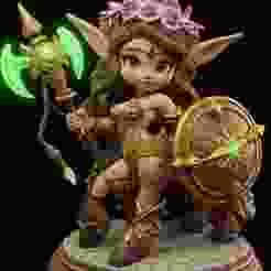 Chibi Dryad Defender Forest Guardian with Axe & Shield