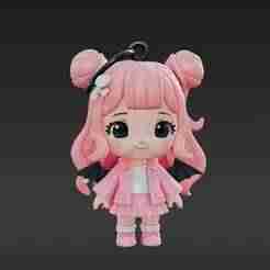 Chibi Idol Keychain with Dark Fantasy Wings - Cute K-Pop Style 3D Print Figurine