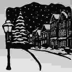 Christmas Street with Tree and Snow – Line Art | 3D Model