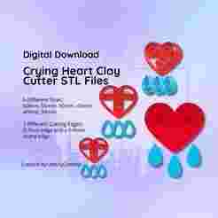 Clay Cutter STL File Crying Heart- Earring Digital File Download- 6 sizes & 2 Cutter Versions, cookie cutter