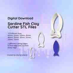 Clay Cutter STL File Sardine Fish- Mediterranean Summer Earring Digital File Download- 10 sizes & 2 Cutter Versions, cookie cutter