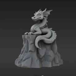 Contemplative Stone Dragon Keyring Charm - Stylized Mythical Beast Sculpture