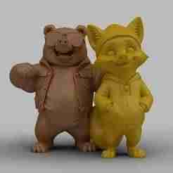 Cool Bear and Fox Figurine Set