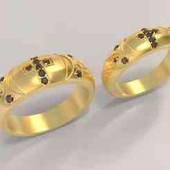 Couple Ring with Cross and Gemstones 2