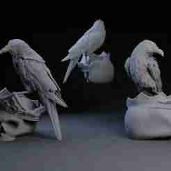 Crow on Skull Gothic 3D Model STL