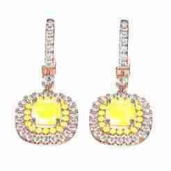 Cushion Stone Double Halo Micro Pave Setting Hoop Earring