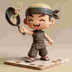Cute Chef Noodle Flipping 3D Print STL Figurine | Asian Cook Model
