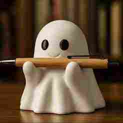 Cute Ghost Dual Pen Holder STL – Spooky Desk Organizer 3D Print for 2 Pencils, Brushes & Halloween Decor
