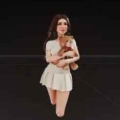 Cute Girl with Teddy Bear 3D Printable Figure