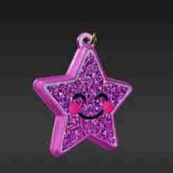Cute Idol Silhouette Charm Keychain - Sparkly Pink Purple Glitter Effect 3D Print Model