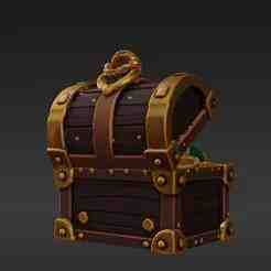 Detailed Adventure Chest Keyring Charm - Aged Wood & Brass Loot Box STL