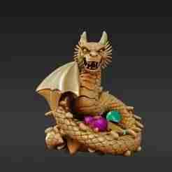 Detailed Mythical Dragon Keychain STL - Intricate Scales & Gemstone Treasure Protector