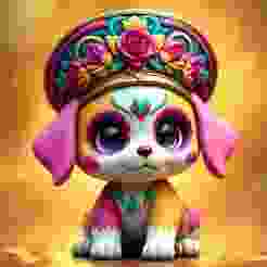 dog day of the dead flower crown chibi