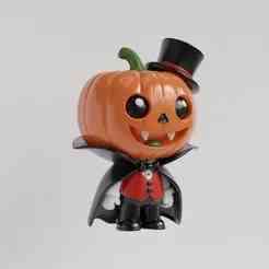 Elegant Chibi Vampire Pumpkin 3D | Halloween Top Hat Cape STL Model |