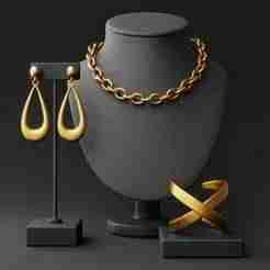 Elegant Gold Jewelry Set - Chain Necklace Earrings and Cuff