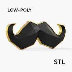 Elegant Low-Poly Mustache - Geometric Decorative STL for 3D Printing