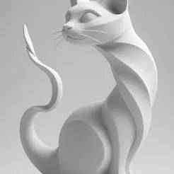 Elegant Stylized Cat 3D Model – Modern Cat Sculpture STL for 3D Printing