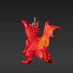 Ember Glow Wyrm Keychain STL - Textured Fantasy Beast Flying Figurine