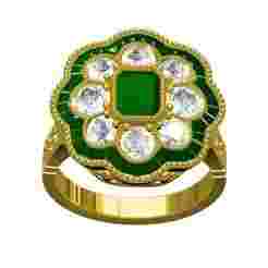 Emerald and Double Floral Halo Ring for Women