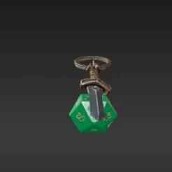 Emerald D20 & Miniature Sword Gaming Keychain - Tabletop Adventure Accessory