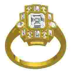 Emerald Diamond Art Deco Engagement Ring