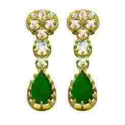 Emerald Pear Stone Diamond Drop Earring