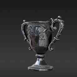 Enchanted Tournament Chalice Keychain Charm - Miniature Grand Three-Handled Trophy 3D Print Model