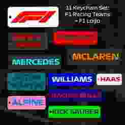 F1 11 Keychain Set - Contains F1 logo + 10 racing teams