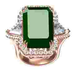 Fancy Emerald Art Deco Style Womens Ring