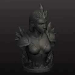 Female Crystal Warrior Bust - Fantasy 3D Printable Sculpture