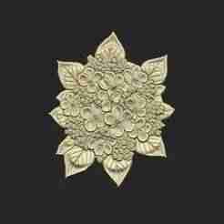 floral flower hydrangeas cluster leave carving detail