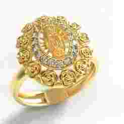 Floral Oval Gem Ring with Virgin Lady Centerpiece