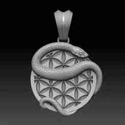 Flower of life and Snake pendant