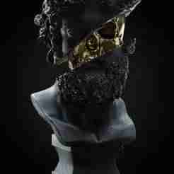 Fractured antique bust with gilded skull