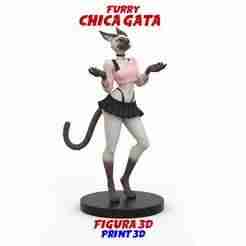 FURRY SCULPTURE OF CAT GIRL 3D - FIGURINE WITH BASE