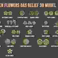 Garden Flowers Bas Relief Set 3D Model Collection