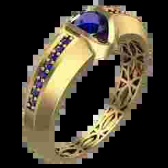 Geometric Patterned Gold Ring – Elegant Jewelry with Sapphire Stone-R5-04-
