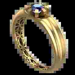 Geometric Patterned Gold Ring – Elegant Jewelry with Sapphire Stone-R5-12-